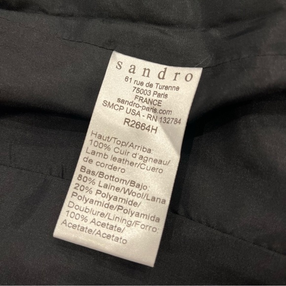 SANDRO | Sleeveless Leather Sheath Midi Dress |β Two Tone Black/Navy | Small - Picture 12 of 16